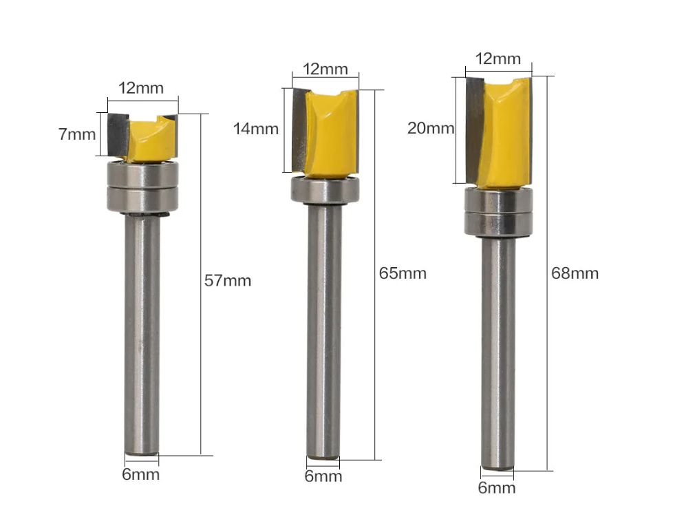 6mm skaft mal trim hengsel freser bit rett endefres trimmer rengjøring flush trim tappefres for trebearbeiding: Default Title
