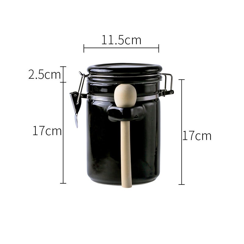 Keramik Verschlossenen Dosen Mit Deckel Löffel Solide Tee Kaffee Lebensmittel Lagerung Panzer Manuelle Stil Küche Lagerung Glasglas Dekorative Können ZL341: Schwarz XL
