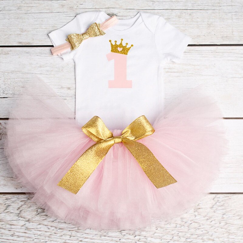 3pcs Baby Girl 1 Year Birthday Party Dress For Toddler Christening Tutu Cake Girls Dress Newborn 1st Baptism Vestido Outfits: ITEM 16