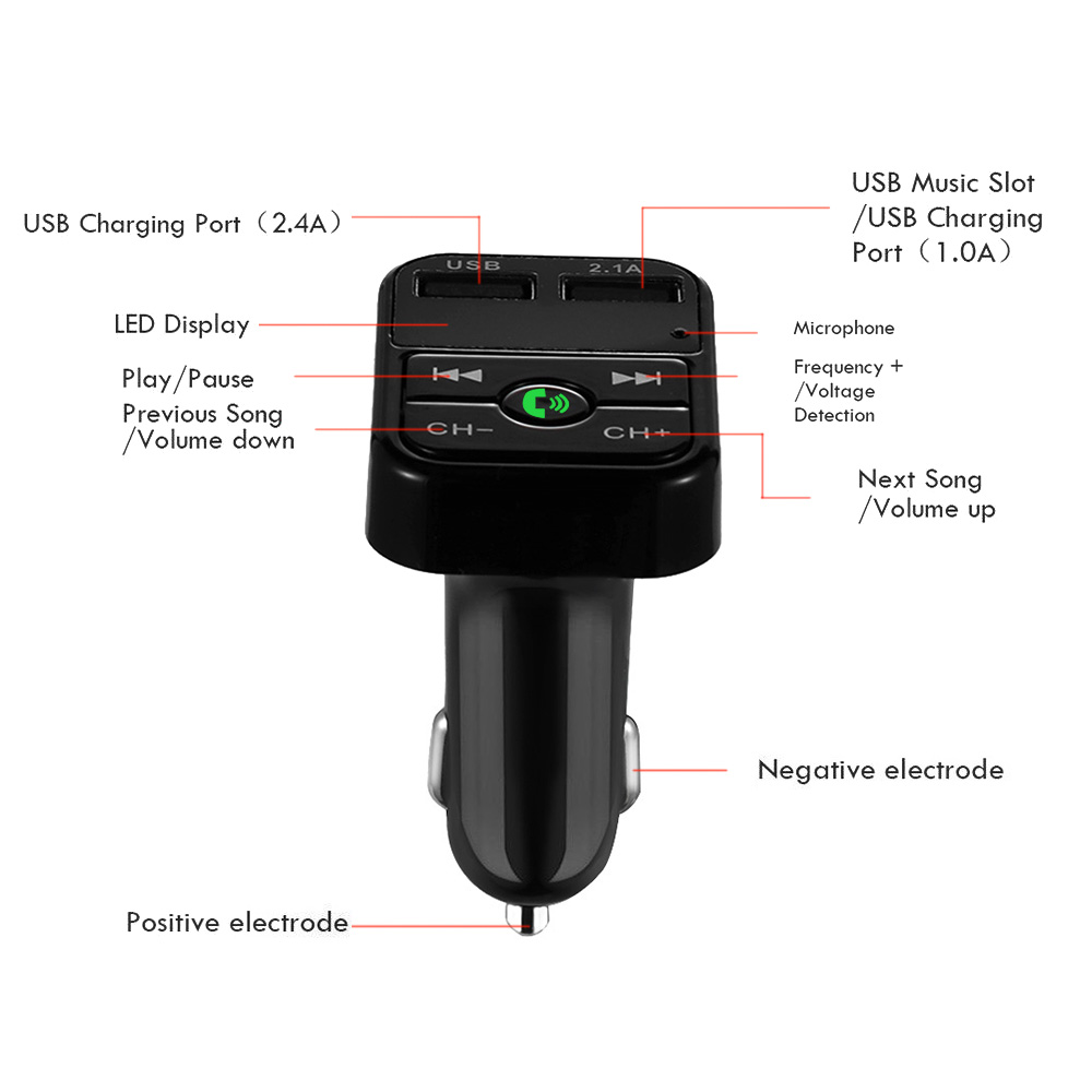 Auto Kit Handsfree Draadloze Bluetooth stereo FM music Transmitter LCD MP3 Speler USB Charger 2.1A