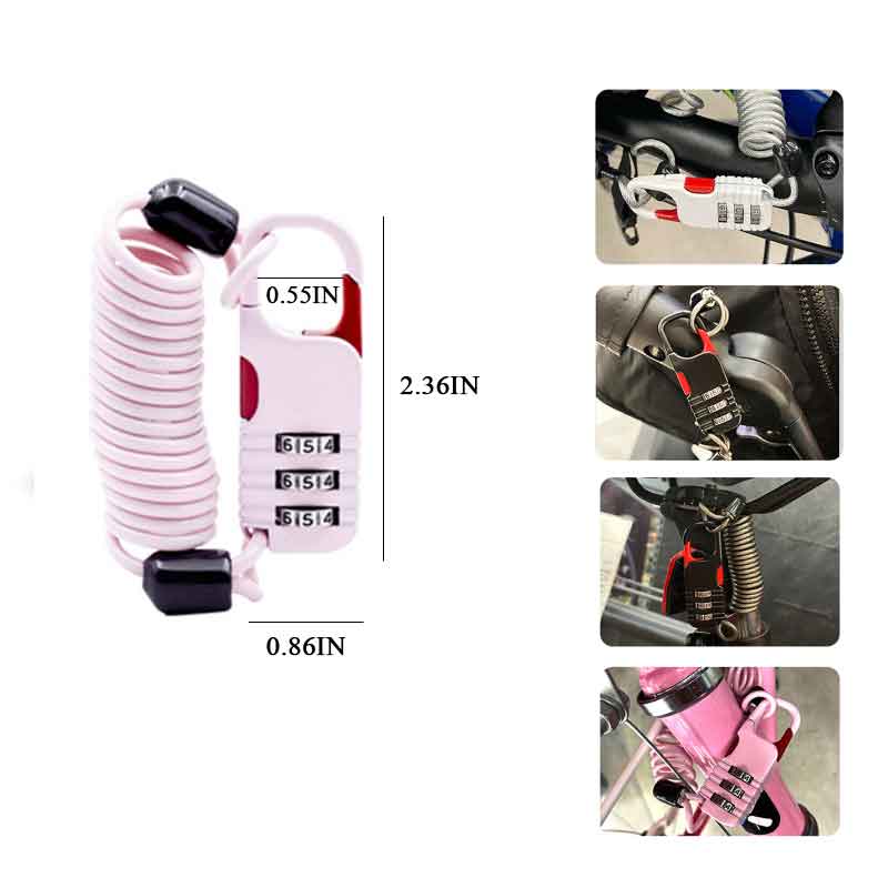 WEST BIKING Bicycle Lock Anti-theft Mini Helmet Lock Motorcycle Cycling Scooter 3 Digit Combination Password Safety Cable Lock: A-New