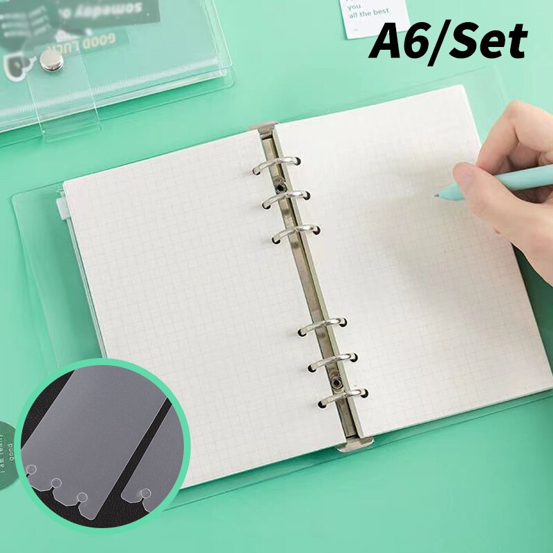 A6 Clear Soft Pvc Notebook Binder Cover Shell Snap Button Closure Planner 6Ring Loose-Leaf Folder Diary Page Supplies Stationery