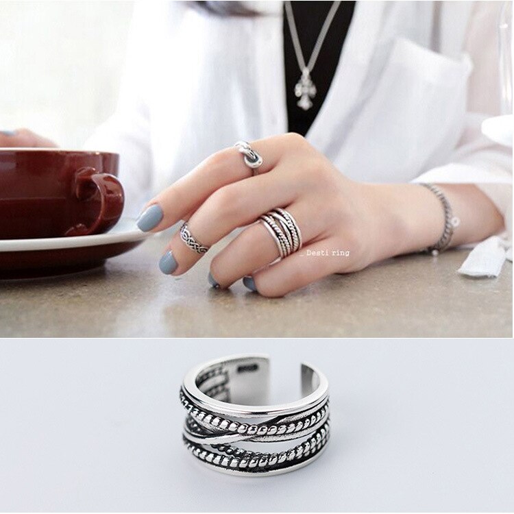 Bohemian Zilver 925 Grote Ringen voor Vrouwen Lady Punk Vintage Open Antieke Ringen Statement Sterling Zilveren Sieraden Anillos