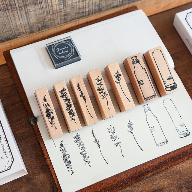 La planta, sellos de goma madera conjunto de sello de caucho para manualidades para tarjeta de estudiante haciendo Scrapbooking