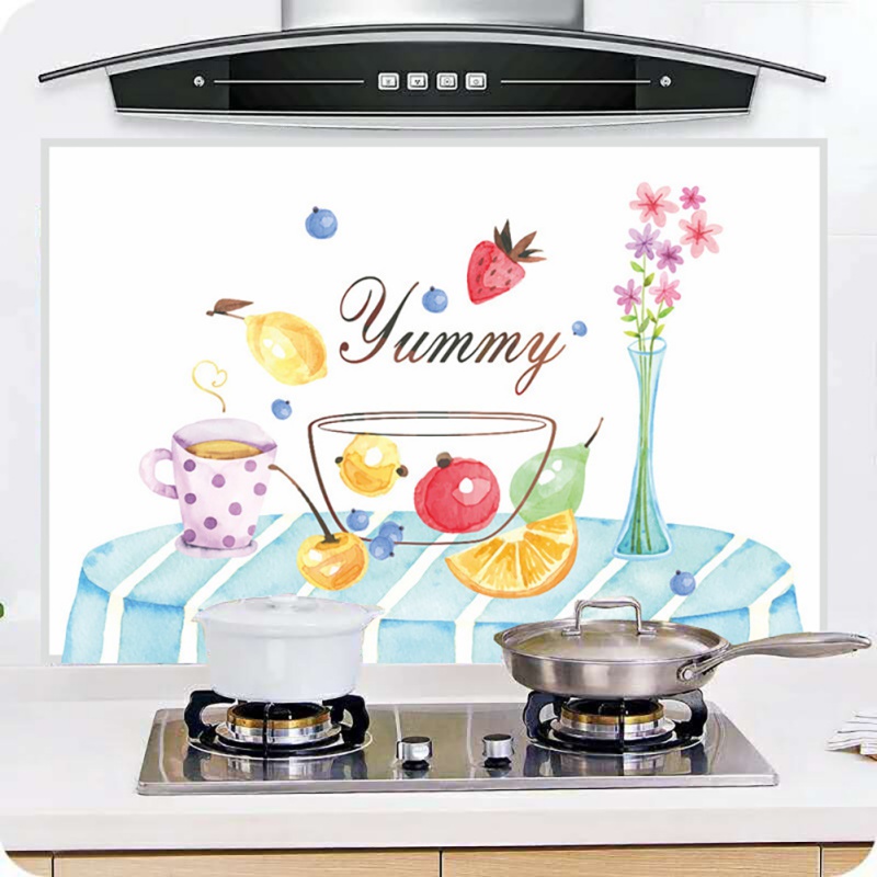 Kitchen Oil-proof Stickers High Temperature Self-adhesive Resistant Tile Stickers Waterproof Oil-proof Stickers Decoration Wallp: Blue