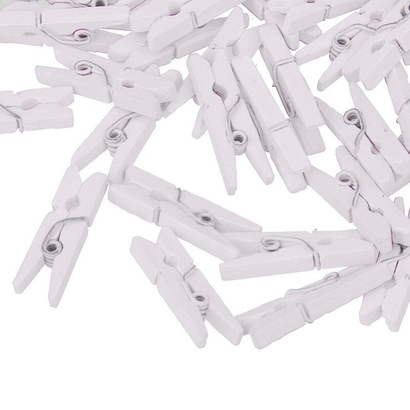 Clips de madera Natural para decoración de pared, pinzas pequeñas de 25mm, color blanco, para manualidades, 50 unids/set por juego