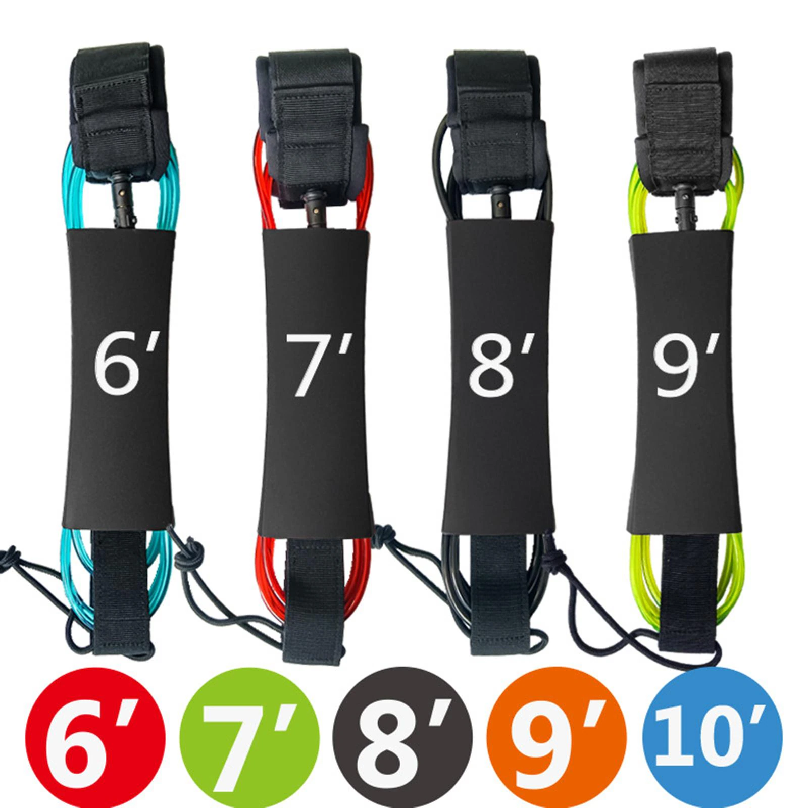 Correa de Surf de 6-10 pies, tabla de SUP, cuerda para pierna de Surf, correa para tabla de Surf, giratorios de acero inoxidable de TPU, tabla de Paddle inflable, cuerda para pie Longboard