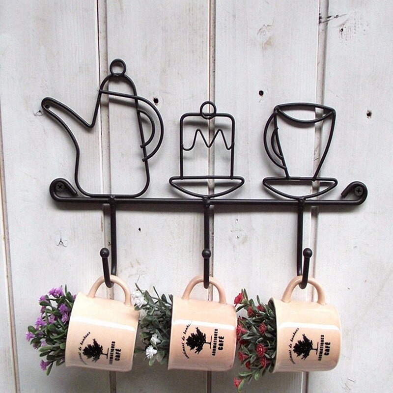 Ijzeren Haak Tuin Home Decoratie Cartoon Cup Vorm Hoed Rack Kleerhanger Black Iron Oor Sluiting 1 Pcs