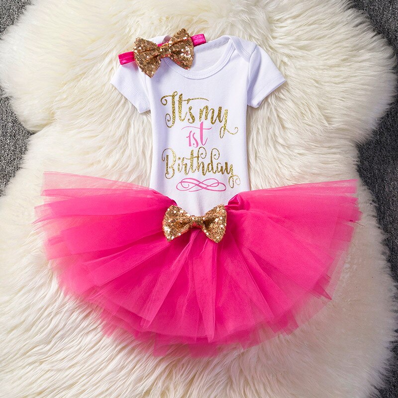 Peuter Kleding Meisje Feestjurk Doop Kinderen Jurken Elegante 1 Jaar Baby Verjaardag Jurk Tutu Dragen Kids Kleding: Dress 3 Hot pink
