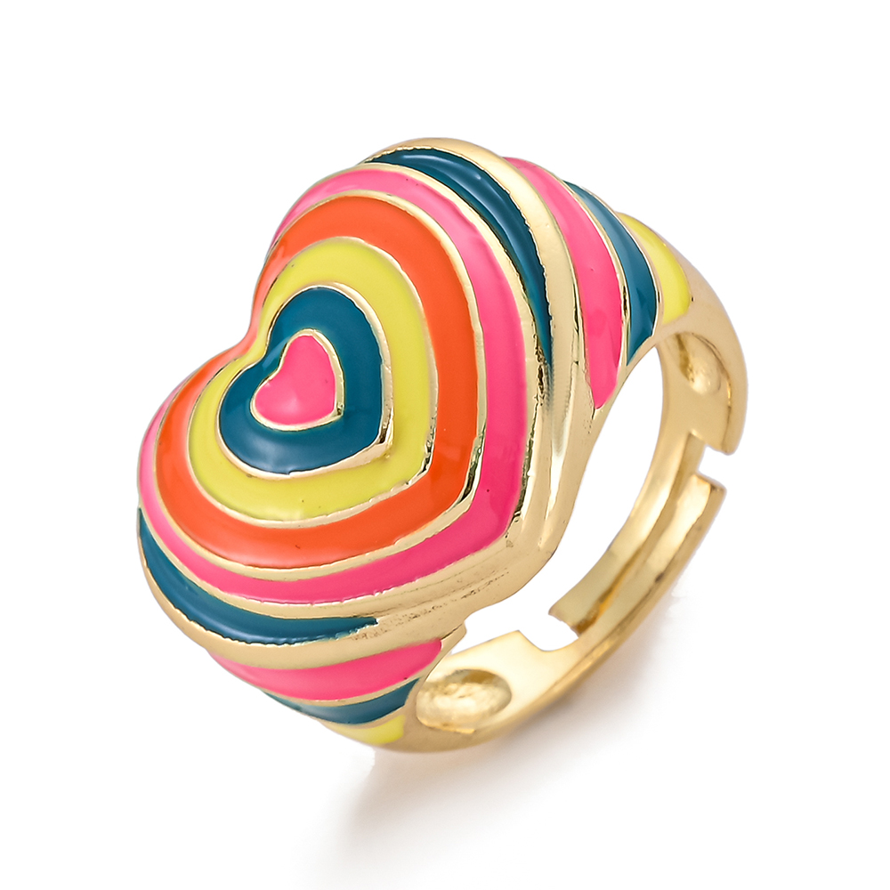 Rainbow Enamel Druipend Olie Ster Hart Ringen Voor Vrouwen Koper Goud Kleur Zirconia Punk Ringen Trendy Sieraden Verstelbare: 2