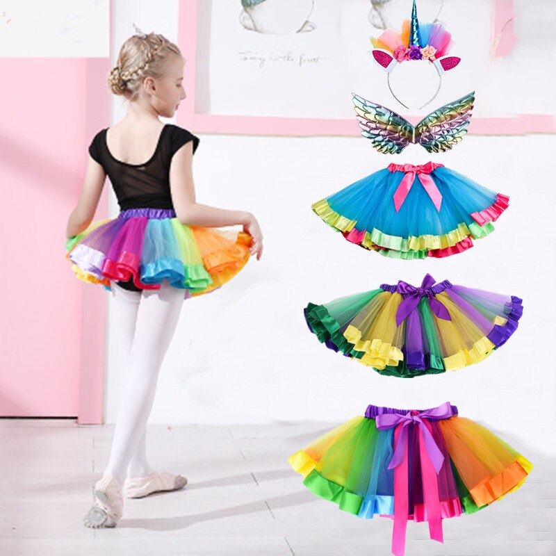 3Pcs Rainbow Leuke Kids Dress Up Prinses Angel Wing Bling Eenhoorn Tutu Rok Pak