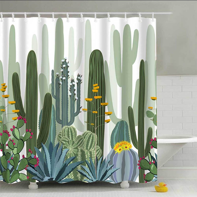 180x180cm vert plantes en pot rideau de douche pour salle de bain imperméable imprimer Cactus succulentes rideau de bain avec 12 crochets