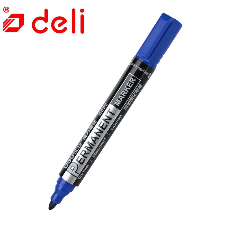 Deli 10 stks Permanente Markers Pennen Fijne Punt Blauwe Inkt 0.5mm-1mm Pen Papelaria Markeerstift School Kantoorbenodigdheden