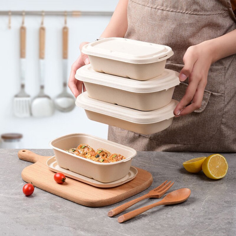 10pcs 1000ml Disposable Lunch Box Microwave Paper Bento Box Meal Storage Fruit Hamburger Bakery Containers Office Packaging Food