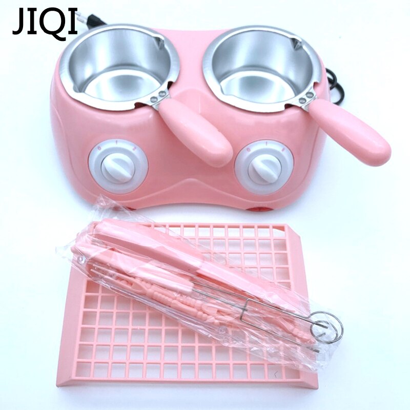 JIQI 2 pots Electric mini Chocolate Fondue chocolate melting pot fountain Chocolate Melt Pot melter Machine boy girl