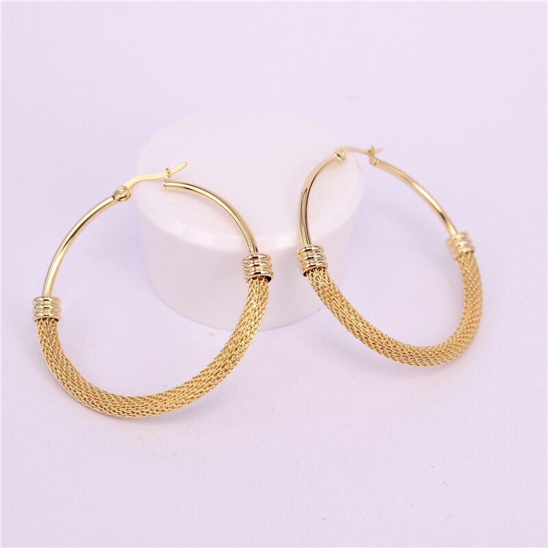 Boucles d'oreilles en forme de grand cerceau de couleur or 28MM-63MM, bijoux en acier inoxydable, Style cercles, tendance, pour femmes: gold color 48mm