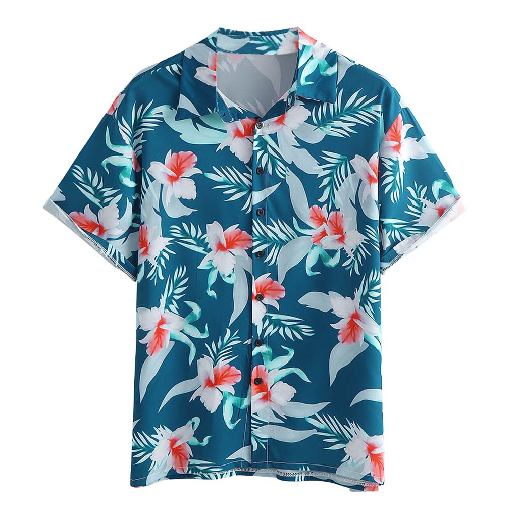 Summer Mens Short Sleeve cotton linen shirts Beach Hawaiian Shirts Casual Floral print Shirt Plus Size Men clothing#0428g30: XXXL