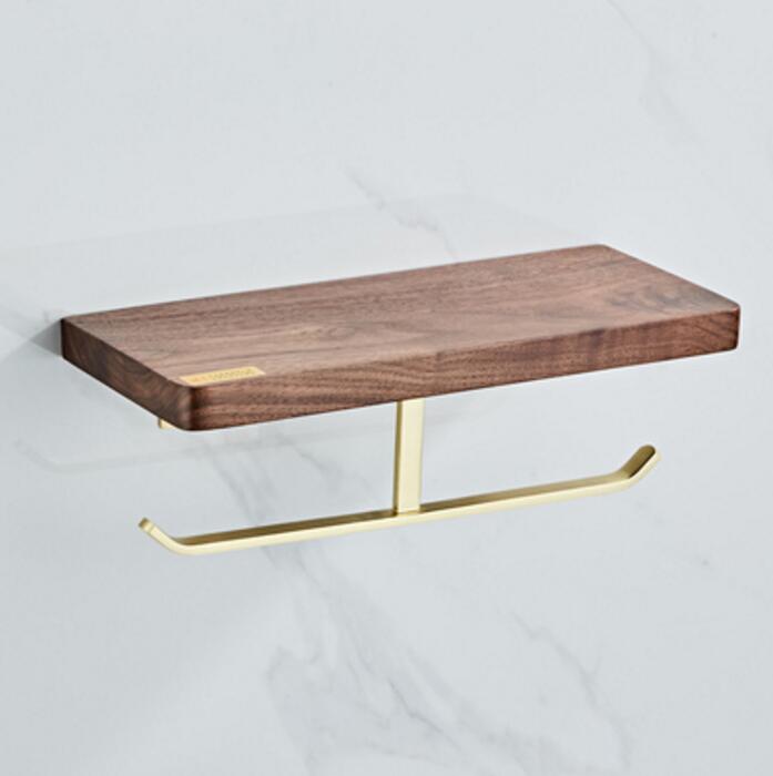 Juego de accesorios de baño, toallero, soporte de papel, barra de toalla, estante de esquina, soporte para escobilla de baño, Set de accesorios de baño dorado cepillado: double paper holder
