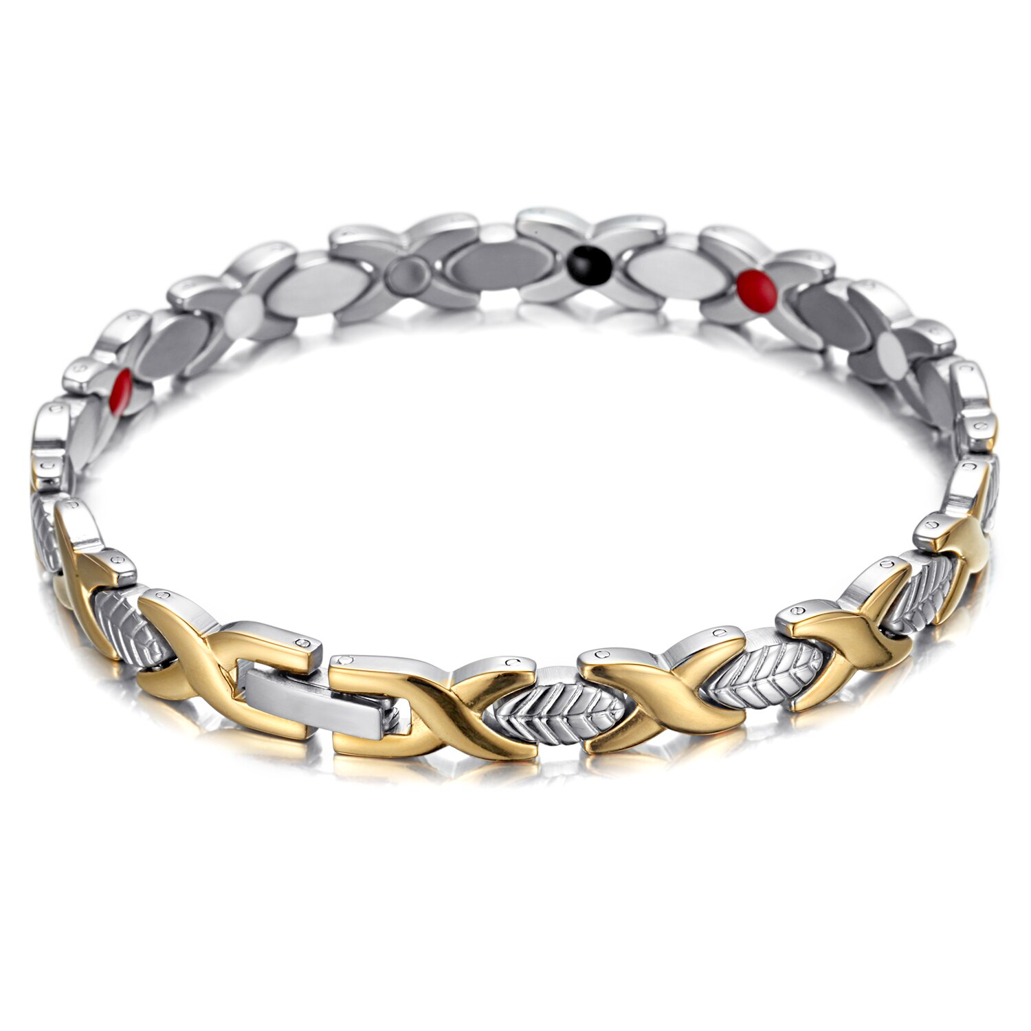 RainSo Healing FIR Magnetic Bio Energy Women's Bracelets Stainless Steel Charm Bracelets Germanium Hologram Jewelry for Women