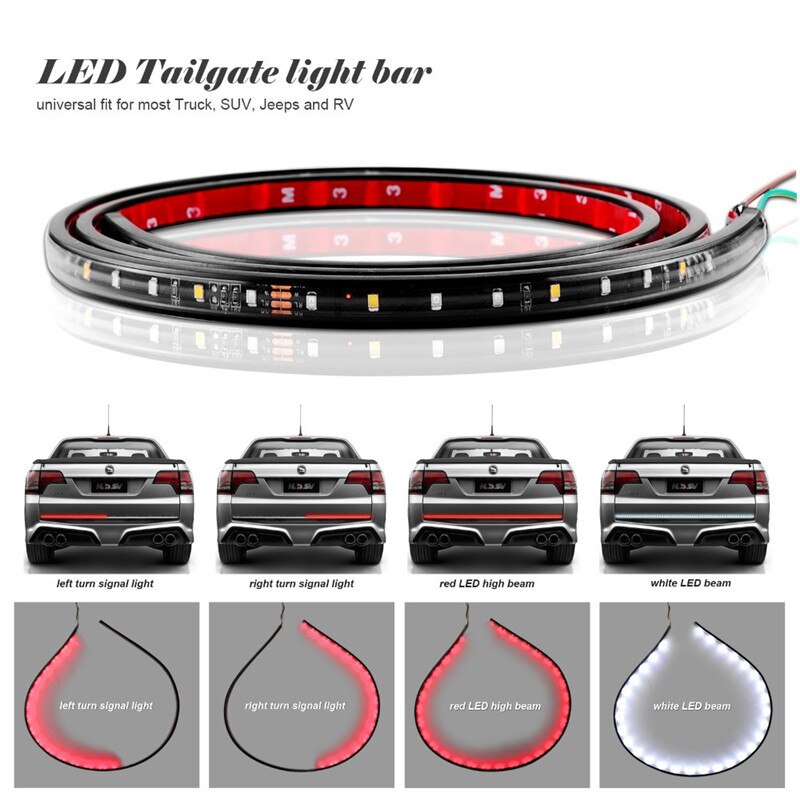 1x60 Inch Truck Tailgate LED Strip Light Waterproof Pickup Side Tail Light Strips Bar As Turn Signal Parking Brake Reverse Light