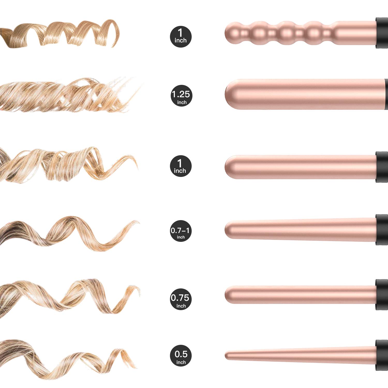 5 in 1 Curling Iron Wand Set Curling Wand 0.5''-1.25'' Hair Curler Instant Heating Up Hair Wand with LCD&Temperature Adjustment