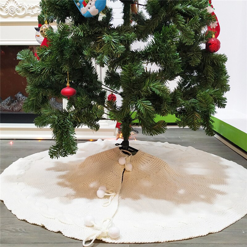 Christmas Tree Skirts 48inch Large Knitted Xmas Tree Mats Festival Family Party Accessories for Home Decoration: White