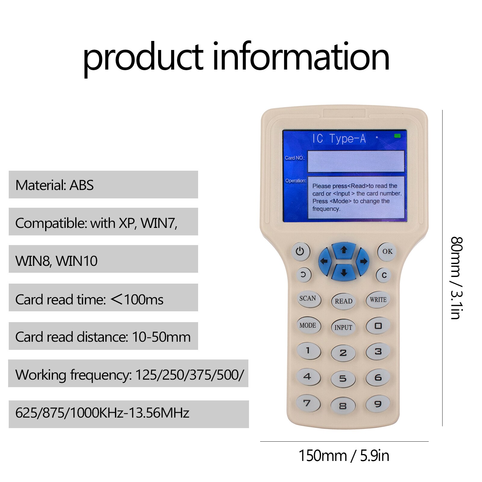 Intelligent 10 Frequency RFID Reader Writer Copier Multifunctional LCD Screen IC/ID Cards Duplicator
