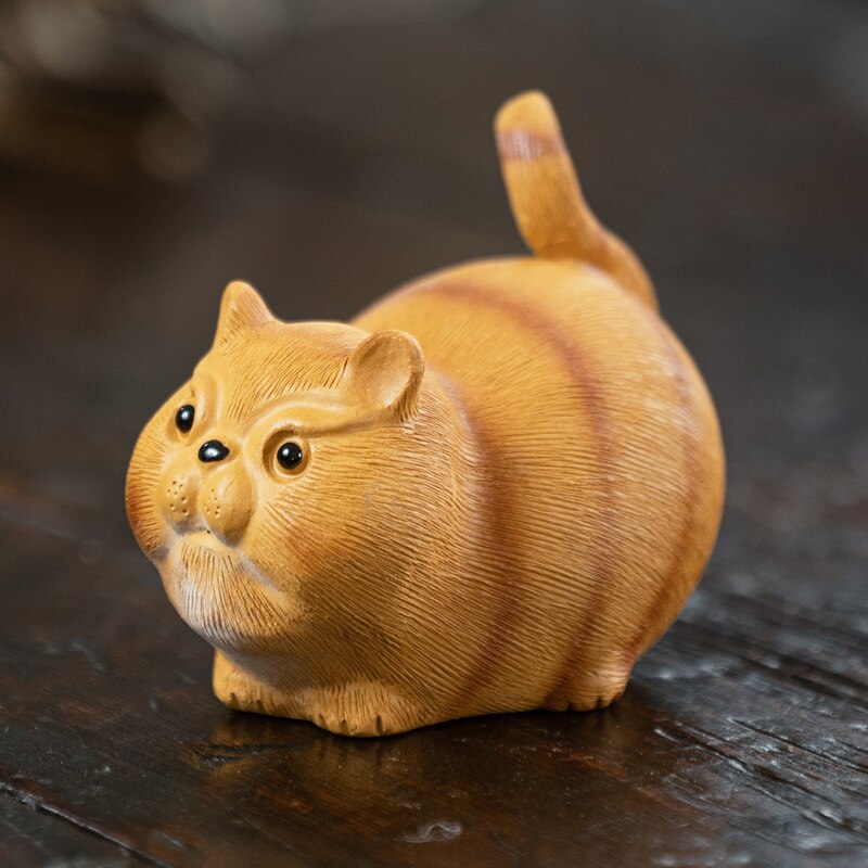 Yixing purple sand tea pet cat sculpture personality clay painting lucky cat ornaments tea playing tiger: Style 2 orange cat