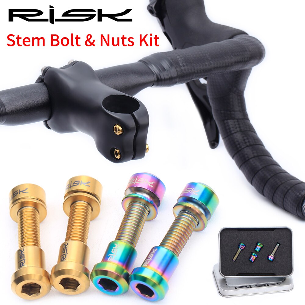 RISICO 2pcs M5x18mm Racefiets Carbon Stuurpen Bouten & Moer Kits Titanium Ti Fiets Stem Bouten Mountainbike Stuurpen schroef Moer Kits