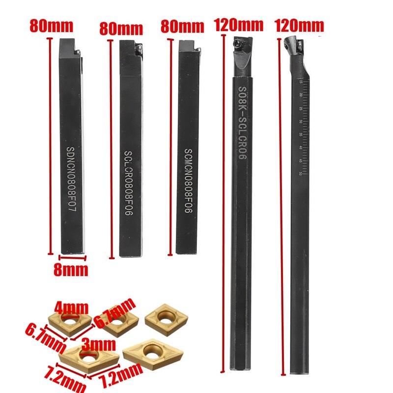 Portautensili per tornio indicizzabile con gambo da 8mm con inserti in metallo duro CCMT060204 DCMT070204 per macchina CNC