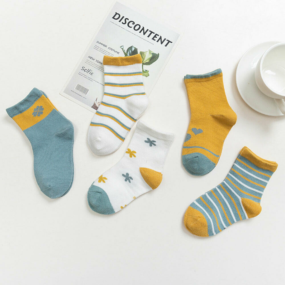 5 Pairs Cute Unisex Cotton Kids Baby Socks Anti-Slip Infant Knee High Sock Toddlers Girls Boys Socks For 1-12Years: G / S