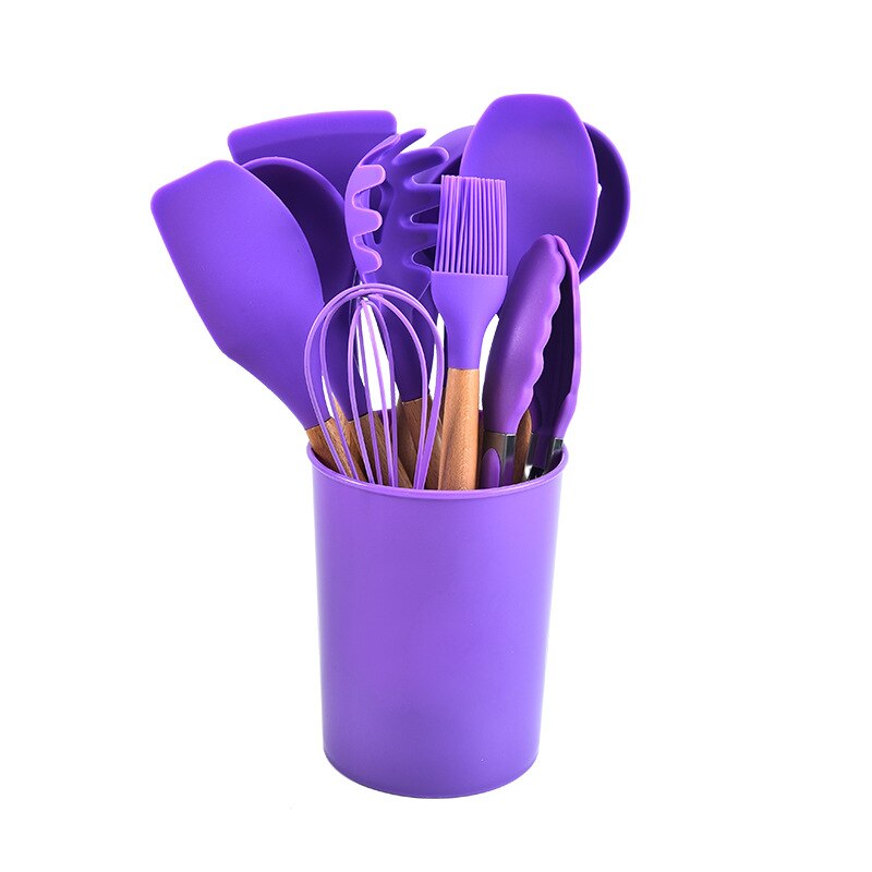 Kitchen Cookware Silicone Kitchenware Non-stick Cookware Cooking Tool Spatula Ladle Egg Beaters Shovel Spoon Soup Utensils Set: E