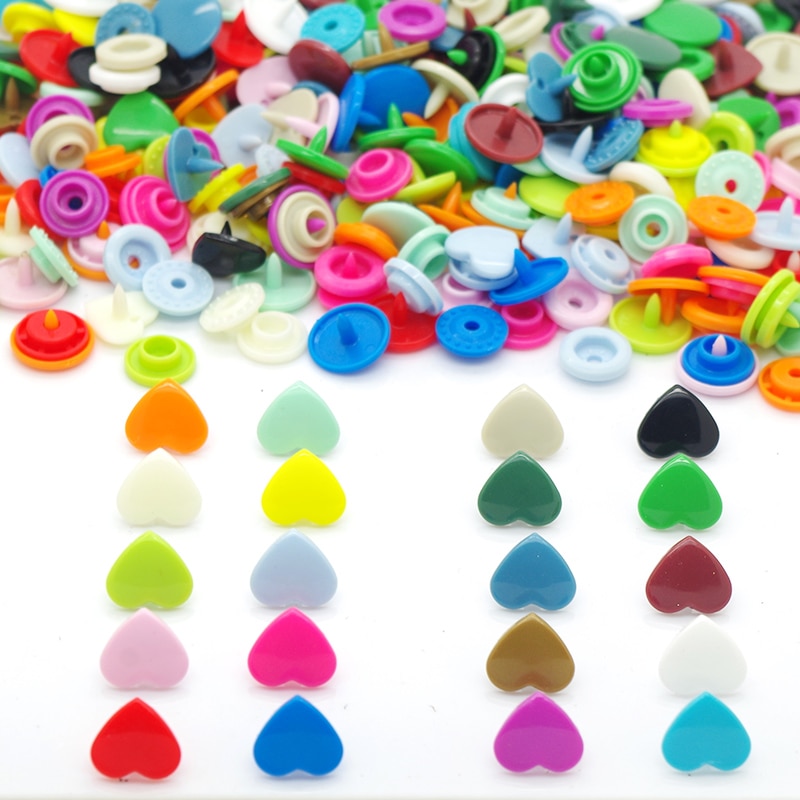 {10 kleuren gemengde 100 sets} KAM Brand Hart Vormige Plastic Snap Knoopsluiting knoppen Voor Baby Luier 10 sets elke
