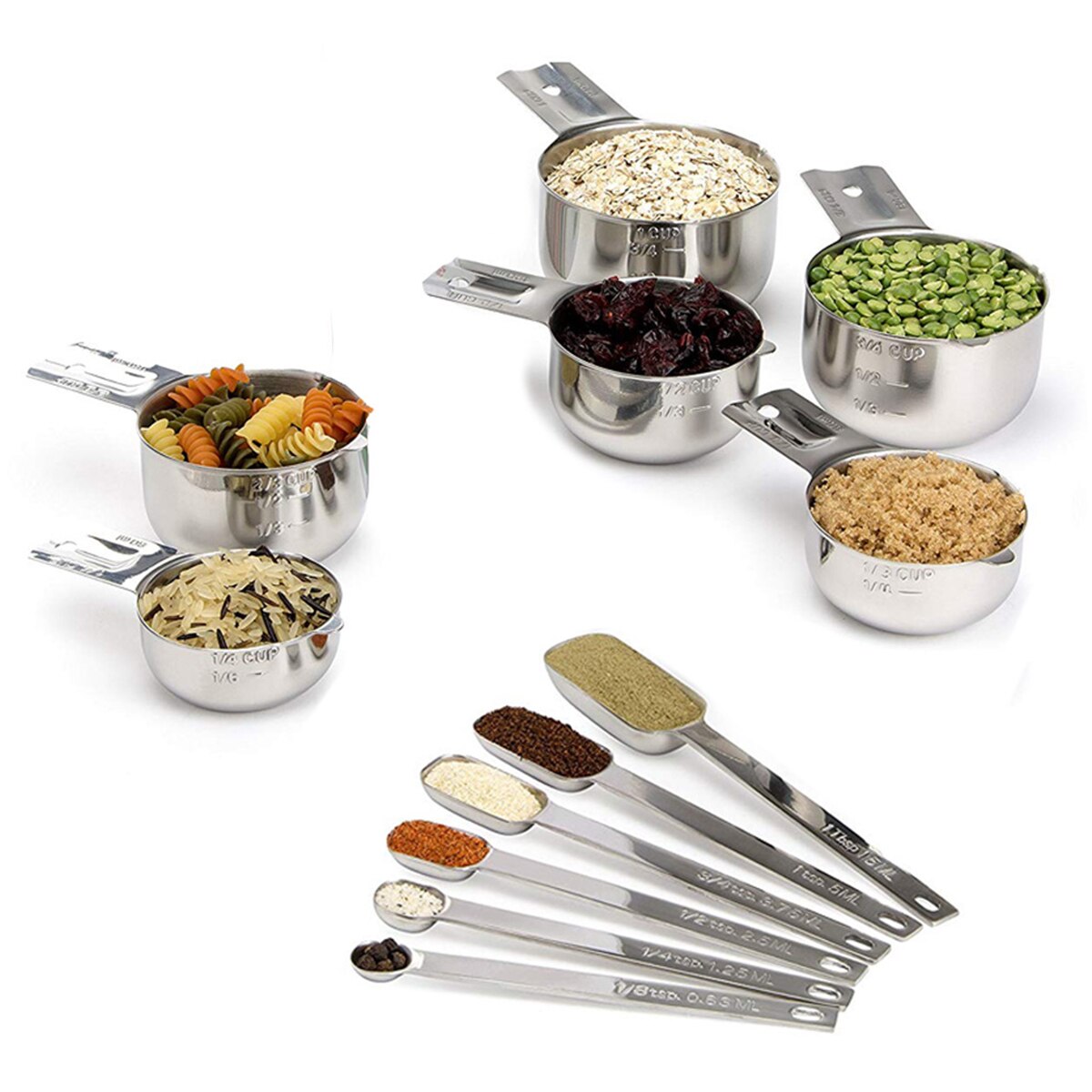 13pcs Measuring Cups & Spoons Set Stainless Steel Kitchen Tool 7 Measuring Cups + 6 Measuring Spoons Kitchen Tools Gadgets