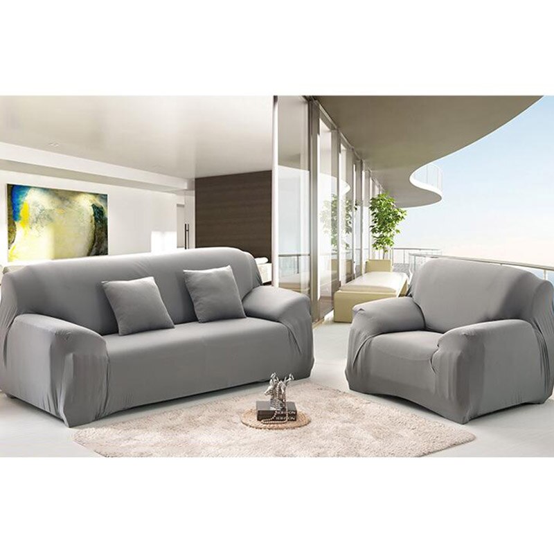 Bankhoezen effen kleur hoezen voor de woonkamer stretch spandex bankhoes all inclusive elastische bankhoezen s-xl: Grijs / 4-- zits 235-300cm