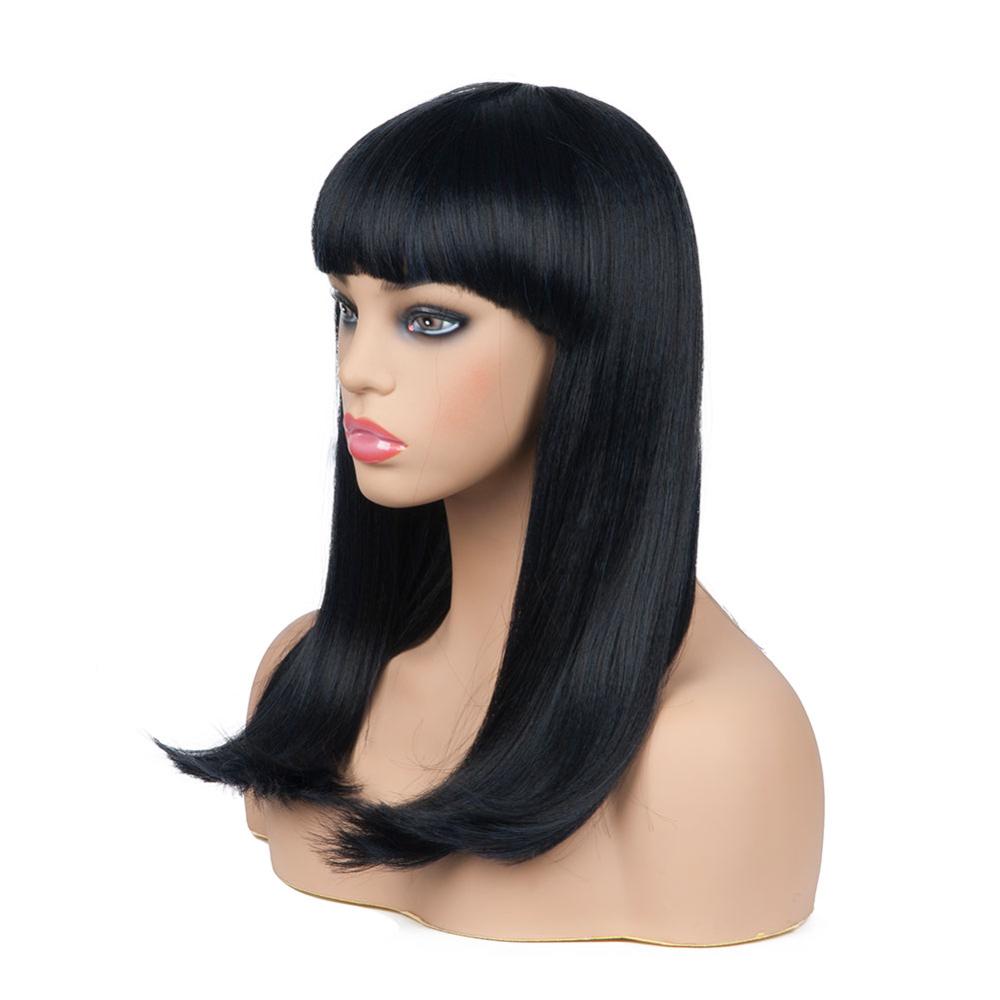 Whosale Top Black Straight Bob Style Synthetic Hair Wig With Bangs Lace Front Wigs