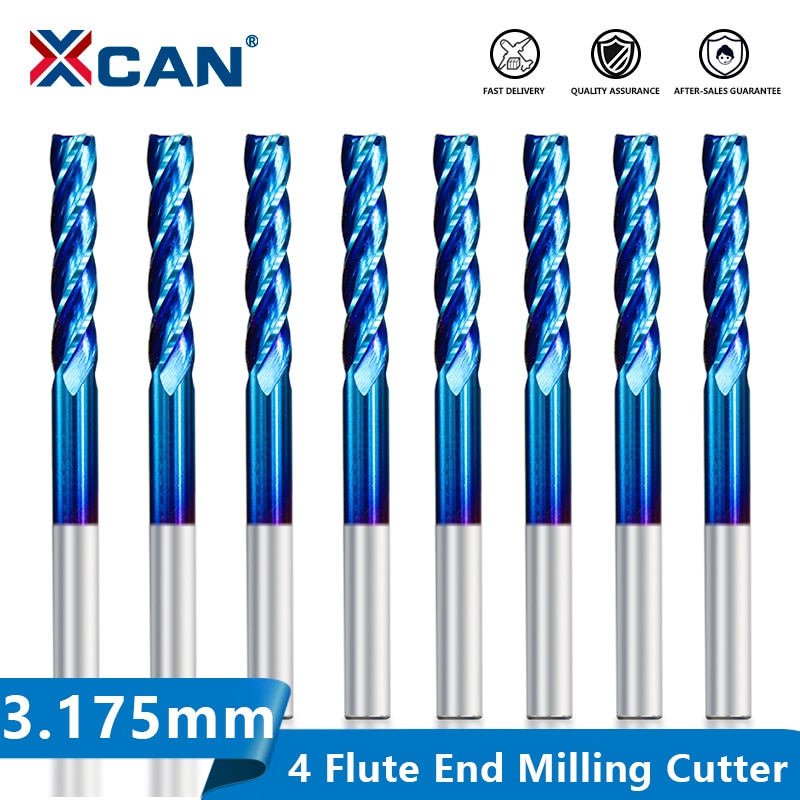 Xcan hårdmetal fræser 4 riller cnc fræser 3.175mm skaft flad fræser til aluminium messing skæring cnc endefræser