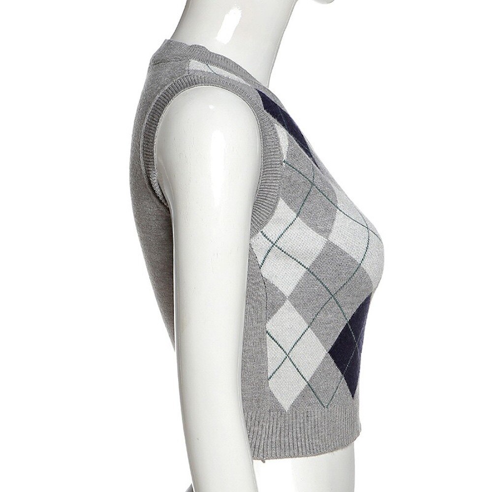 V-szyja sweter bez rękawów kamizelka sprawdź szczupły kamizelka damska moda ulica sweter szary zielony sweter jesień 2020 zimowe ubrania kobiet