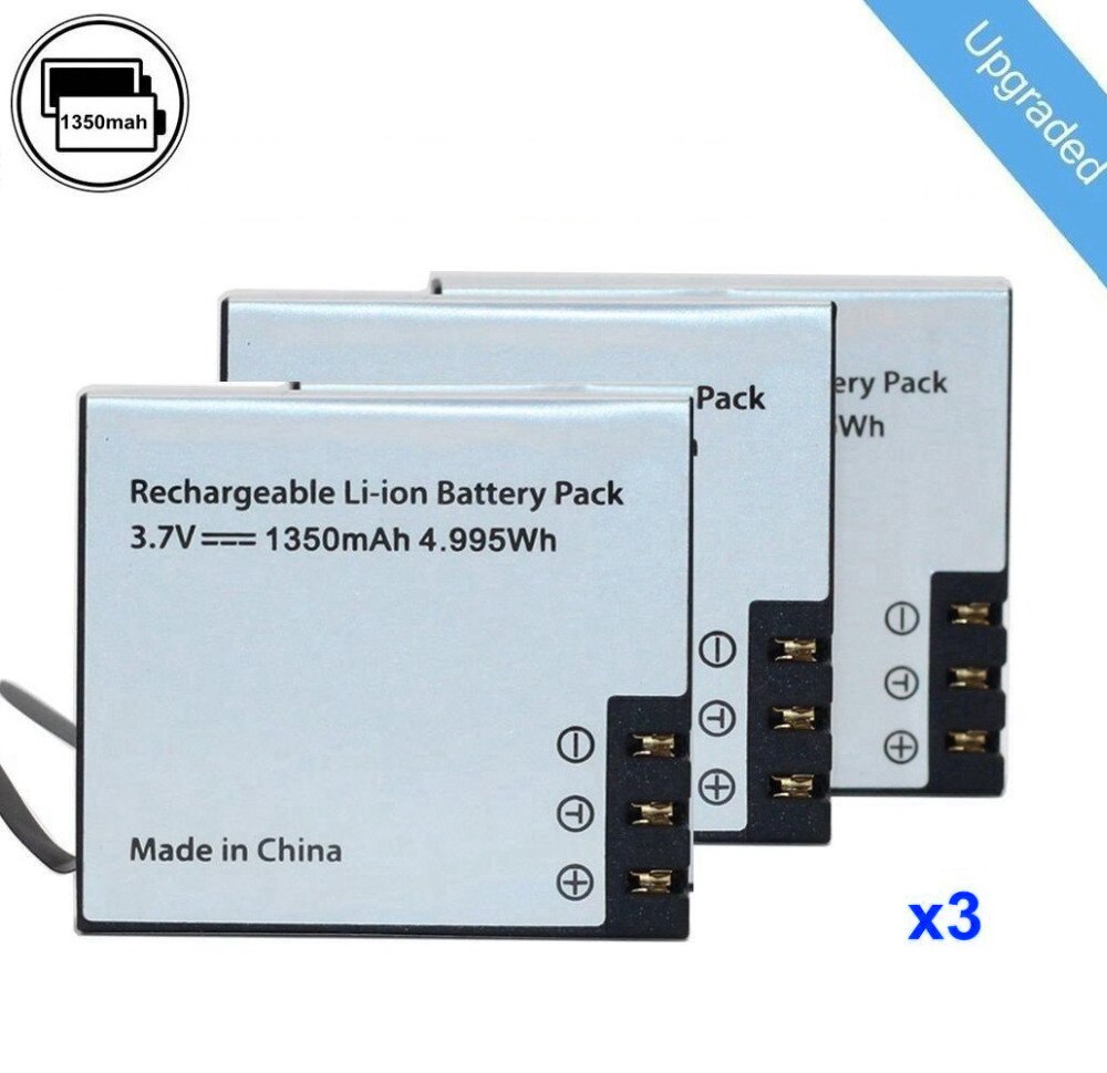 3PCS 1350mAh Battery and Charger for AKASO V50X EK7000 Brave 4 SJ4000 Sj5000 SJ7000 SooCoo c30 C50 F68 EKEN H9r H5s h6s battery