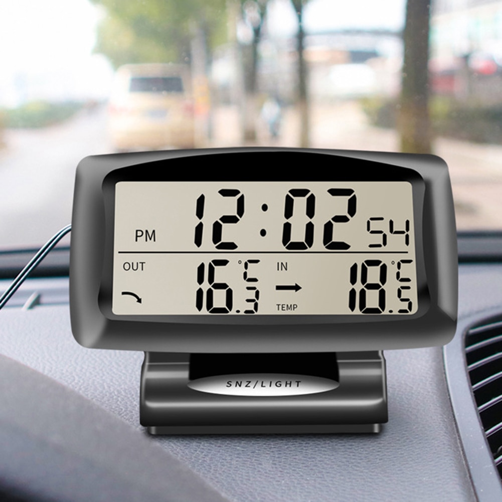Auto indendørs og udendørs termometer dobbelt sensorer lcd blå baggrundsbelysning bil elektronisk ur temperaturmåler