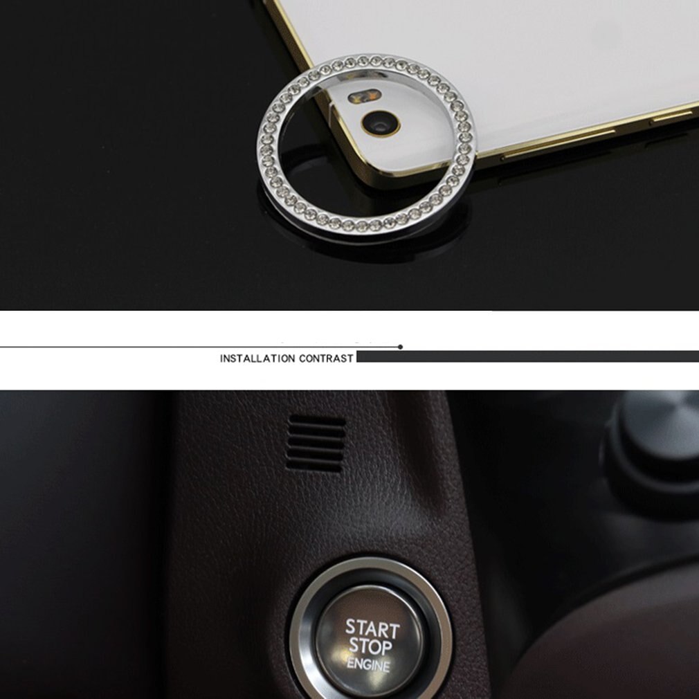 Luxury Bling Rhinestone Start Engine Decorative Decal Universal Car Styling Start Stop Button Ignition Key Ring