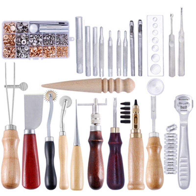 Miusie Lederen Naaien Kit Leer Hobbygereedschappen Set Hand Naaien Priem Stiksels Punch Carving Werk Zadel Groover Set Voor Beginners