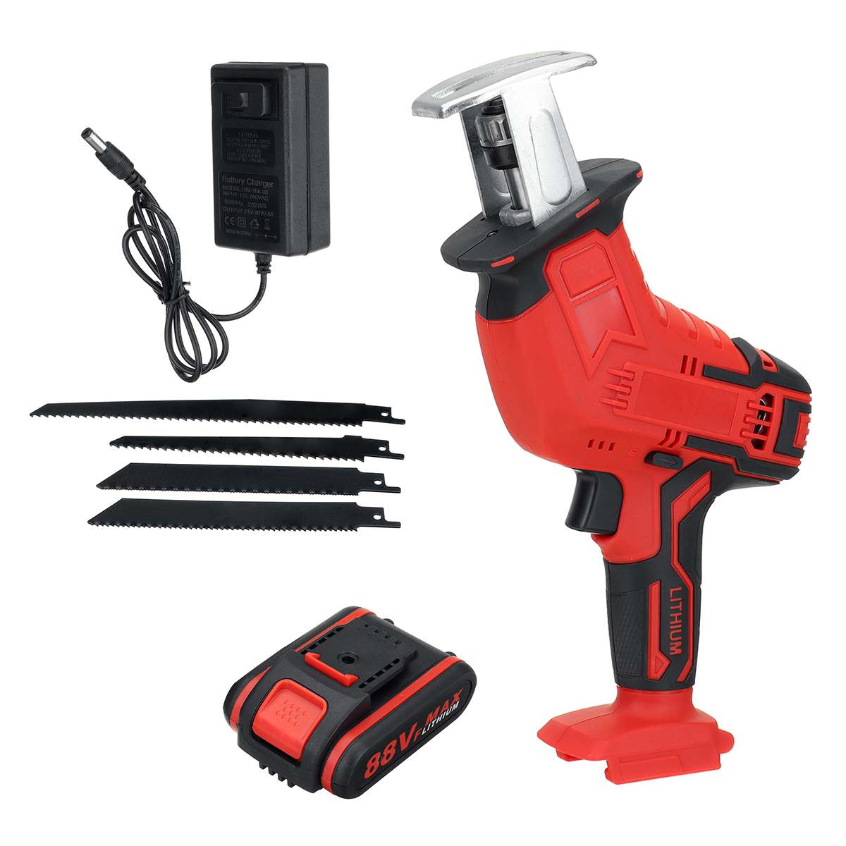 88V Cordless Lithium Battery Reciprocating Saw Wood/Metal Cutting Saw Saber Saw Portable Electric Saw Rechargeable Power Tool