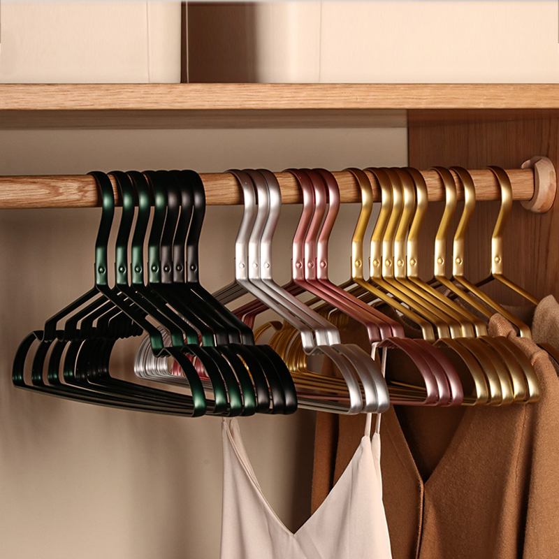 10Pcs Matte Gold Hanger Kleren Paard Aluminiumlegering Droogrek Anti-Slip Jurk Handdoek Hangers Kledingkast Space Saver organizer
