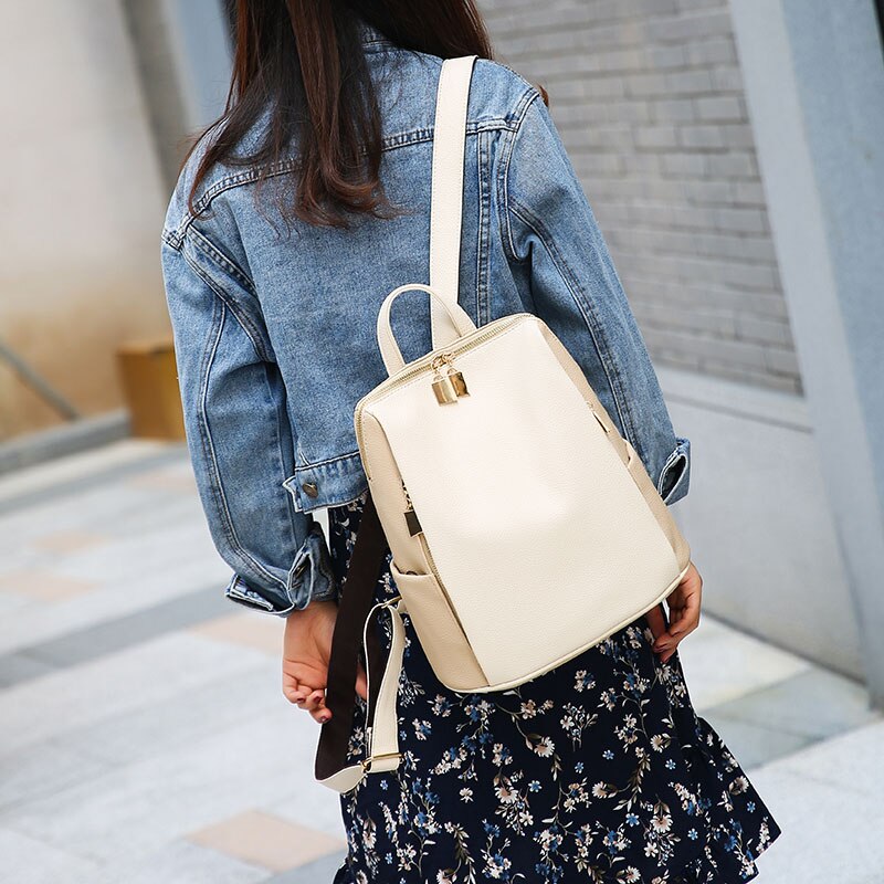 Frauen Rucksack für Schule Stil Leder Tasche Für College Einfache Frauen Casual Daypacks mochila Weibliche Berühmte Brands168-325: WHITE