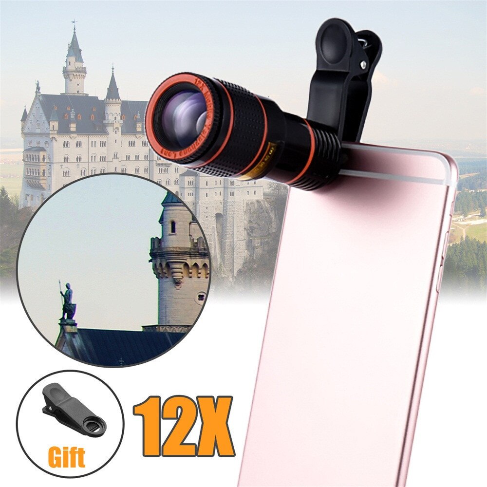 Phone Camera Lens HD 12x Optical Zoom Camera Telescope Lens With Clip For iPhone/Phone External Telescope Phone Accessories