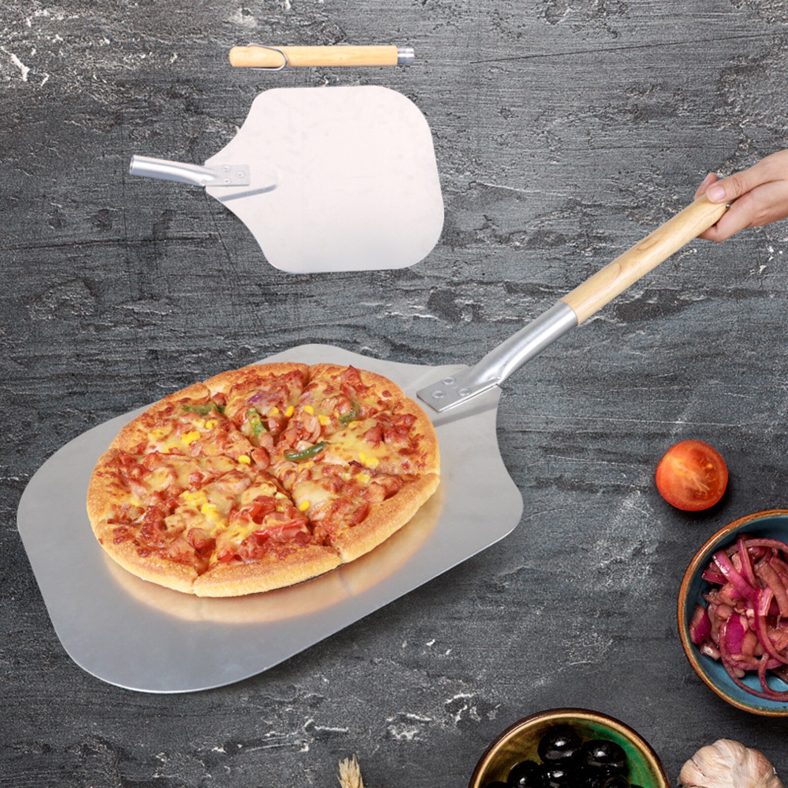 Pizza Peel Shovel with Wooden Handle Cake Shovel Cheese Cutter Peels Lifter Tool Pizza Shovel Baking Pastry Tool 12 Inch Shovel