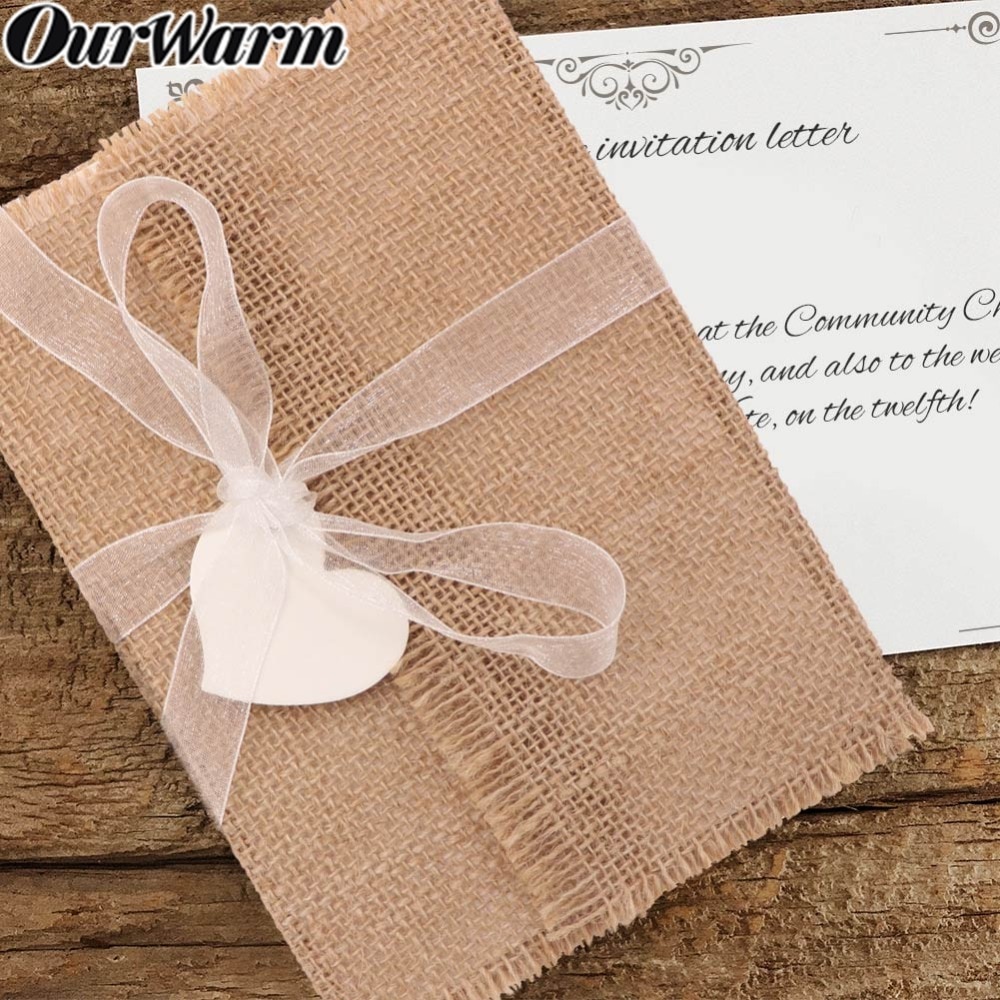 OurWarm-carte d'invitation vierge 50 pièces | Enveloppe en toile de jute et dentelle en cœur, pour invités, décoration de mariage