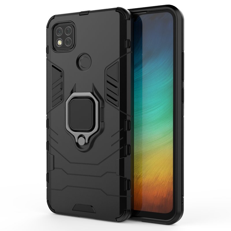 Xiaomi Redmi 9C Case Armor With Finger Ring kickstand Anti-Fall Protection Back Cover For XiaoMi Poco X3 NFC Redmi 9C Phone Case: Xiaomi Poco X3 NFC / Black