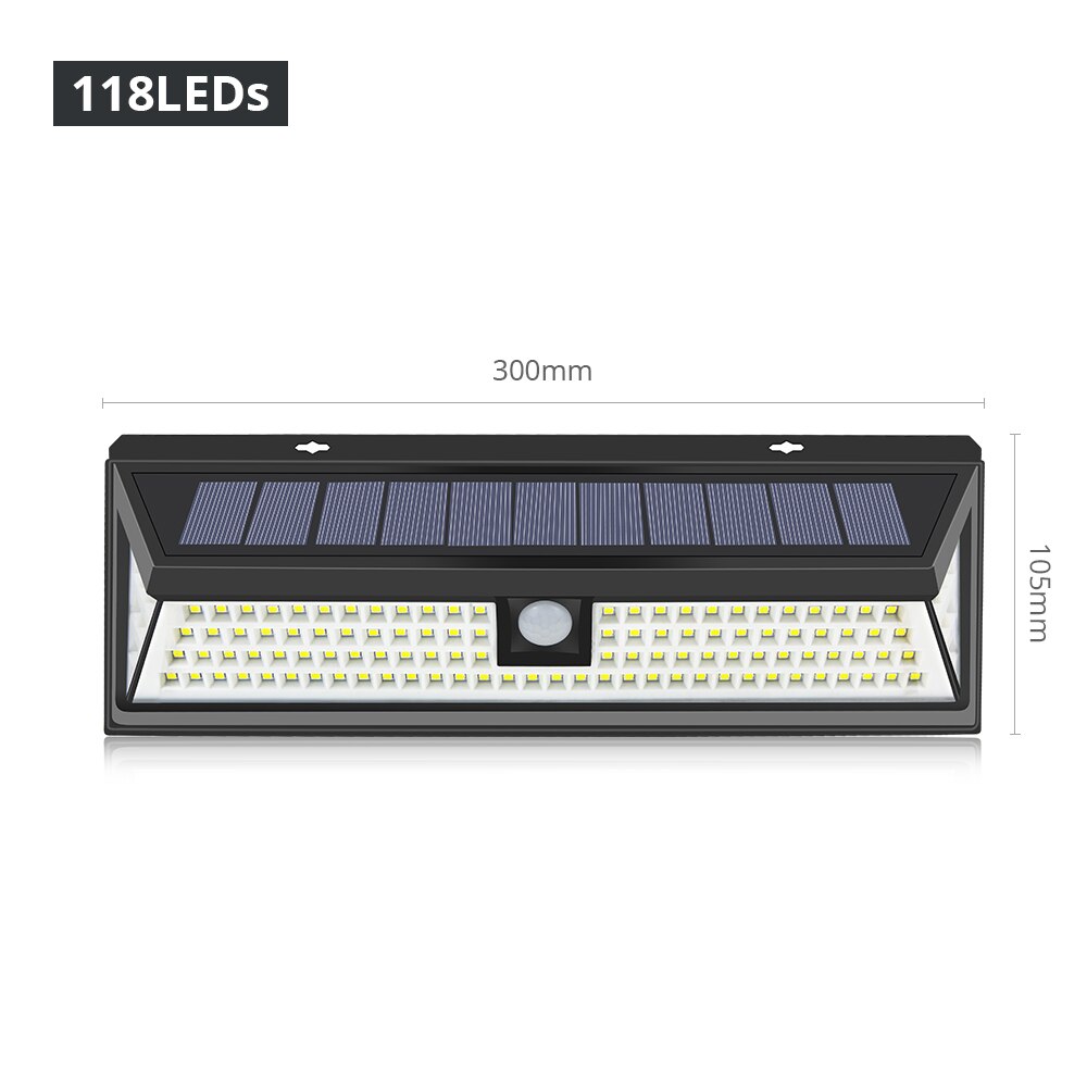 Solar Power Garden Path light PIR Motion Sensor LED Solar lamp Yard Outdoor Pathway Security Wall lights Rechargeable lamp: 118leds Three Modes